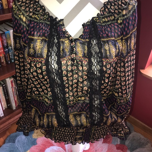 Bailey Blue Black Peasent Blouse Size Large - Picture 2 of 7